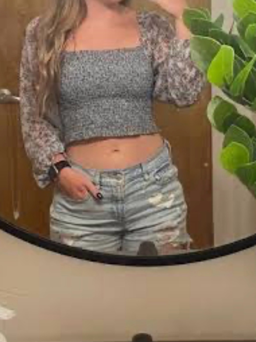 American Eagle Outfitters Paisley Square-Neck Crop Top with Floral Sleeves